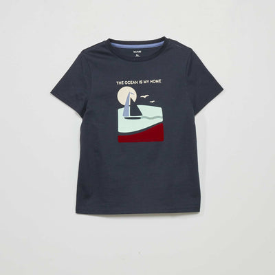 Tee-shirt message 'the ocean is my home' Bleu marine