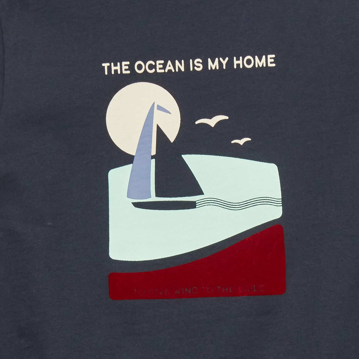 Tee-shirt message 'the ocean is my home' Bleu marine