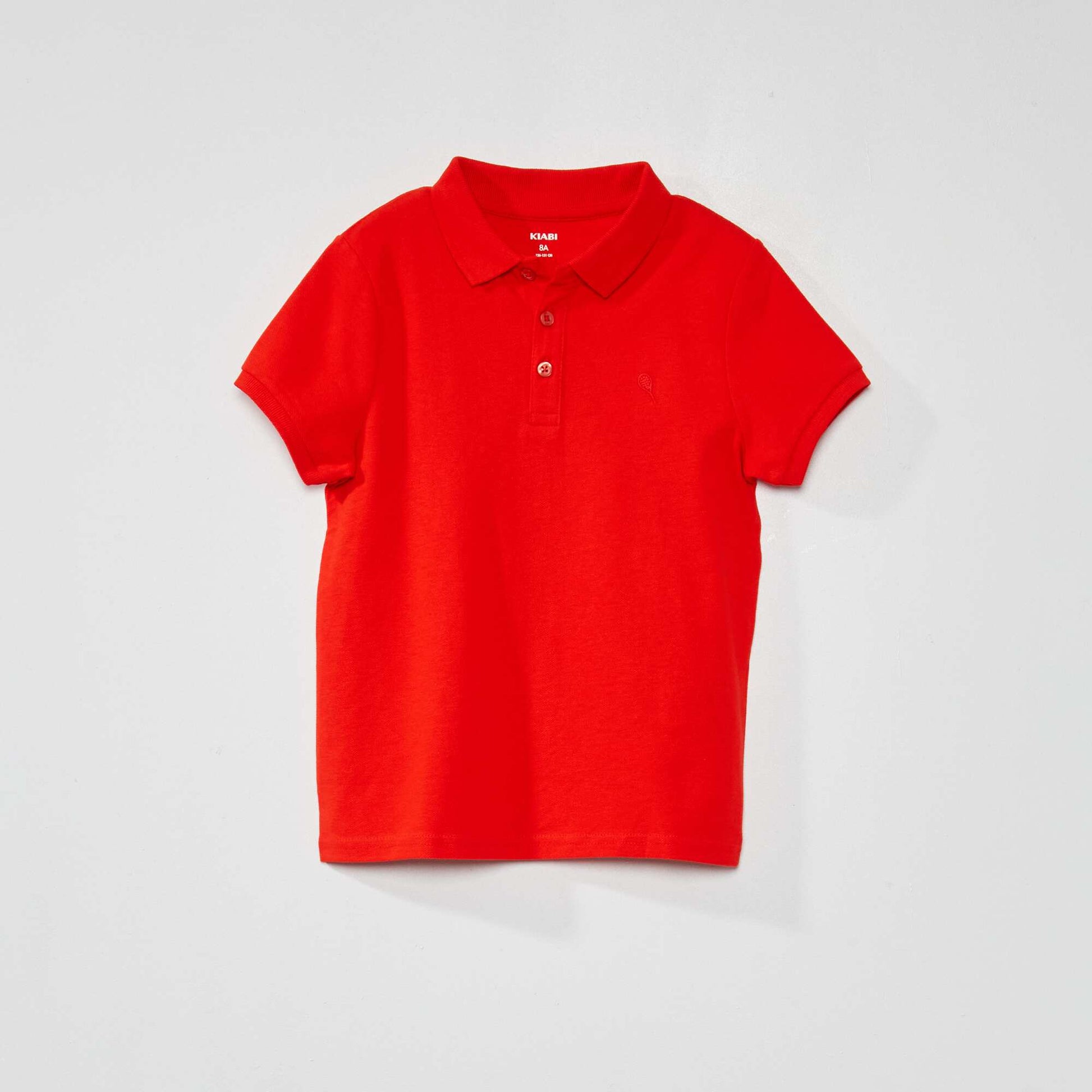 Polo en piqu de coton uni Rouge