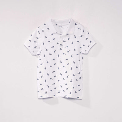 Polo en piqu de coton avec imprim Blanc 'raquette'