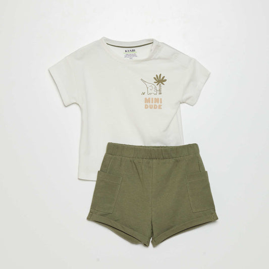 Ensemble t-shirt + short - 2 pi ces Blanc/vert