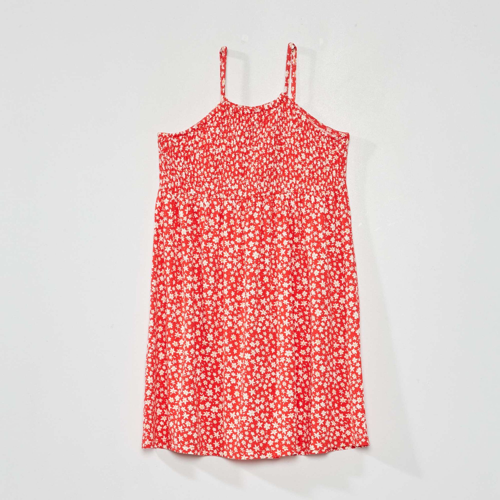 Robe fleuri fines bretelles Rouge
