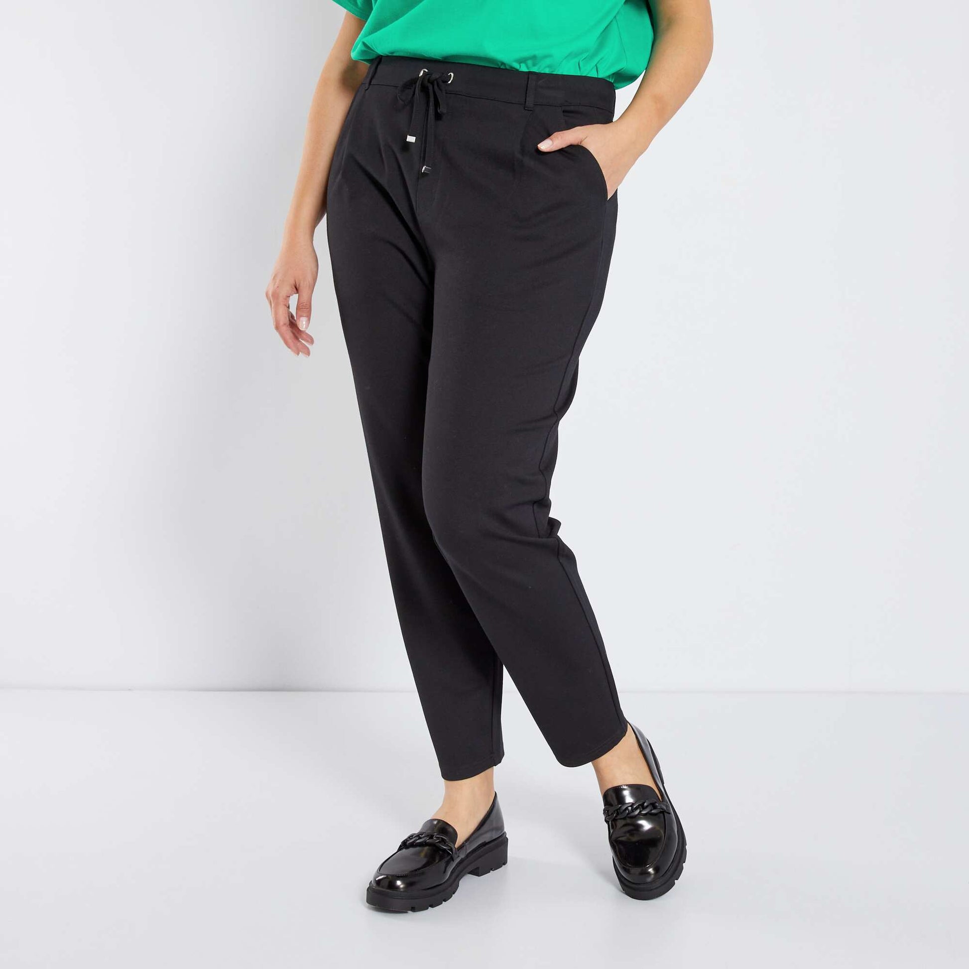 Pantalon droit avec cordon la taille noir