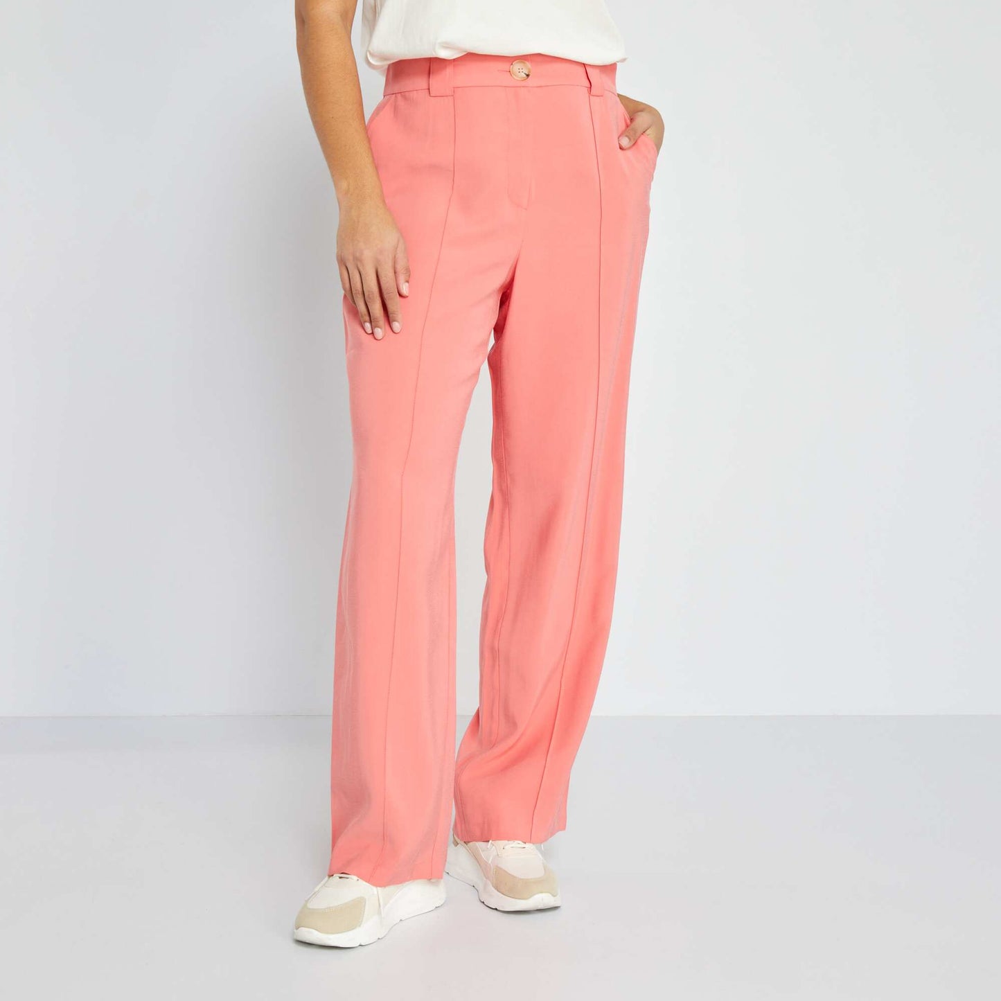 Pantalon large en twill rose