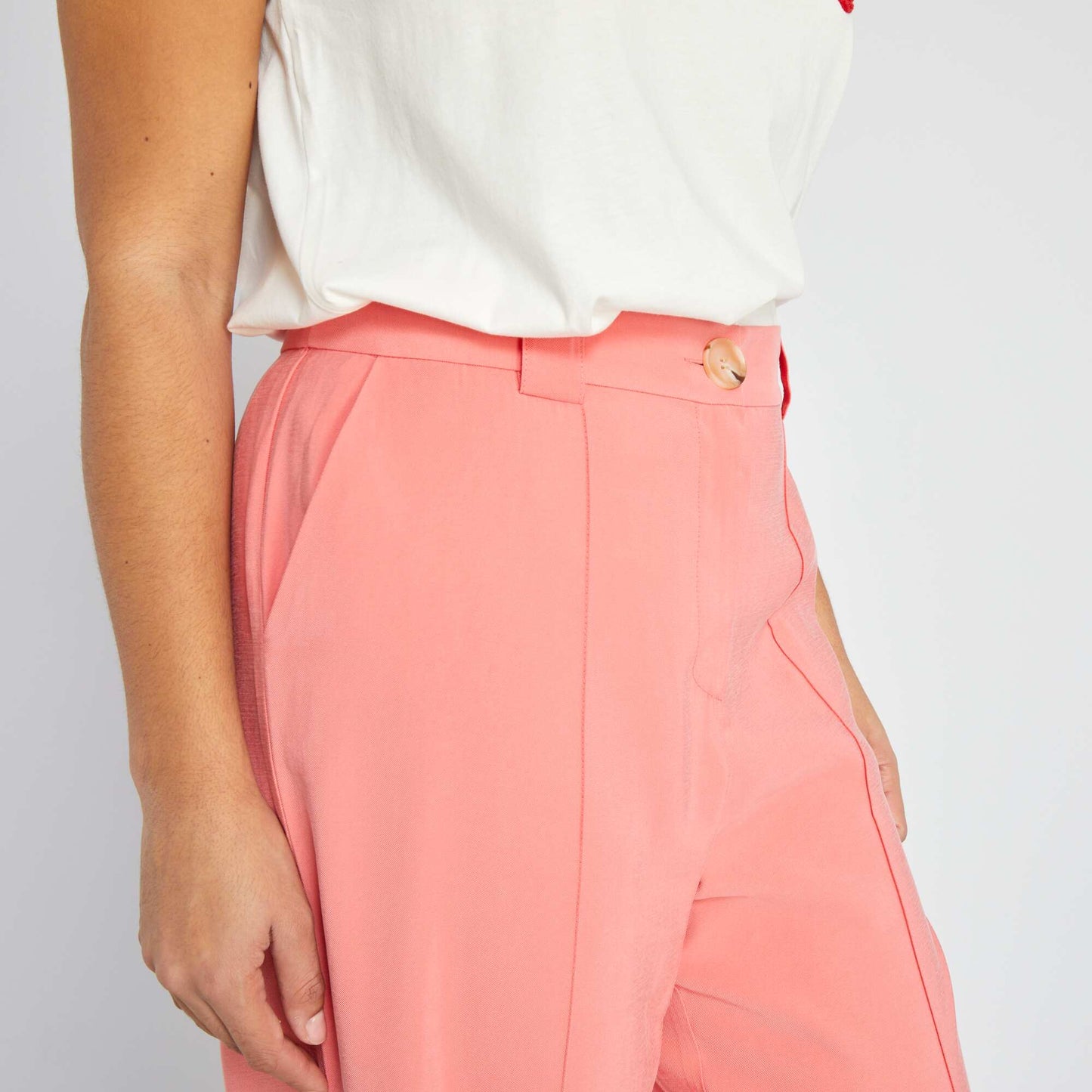 Pantalon large en twill rose