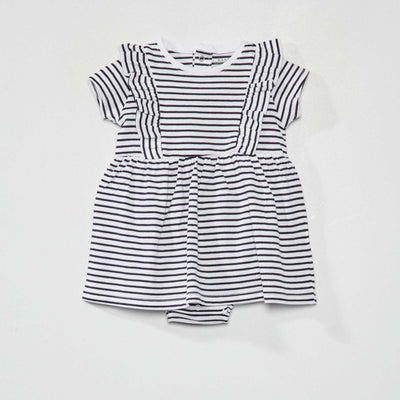 Robe body volants Blanc/bleu