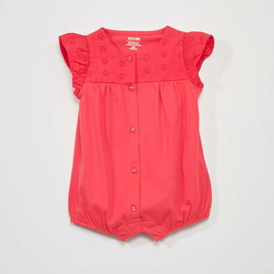 Barboteuse en jersey avec broderie rose azal e