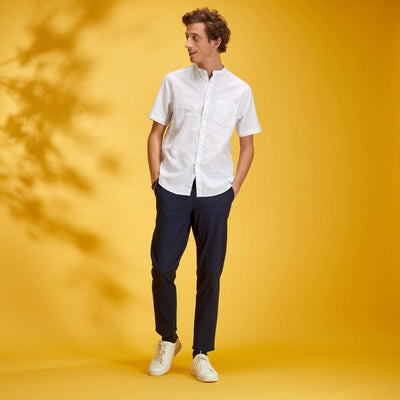 Chemise regular en lin col mao blanc