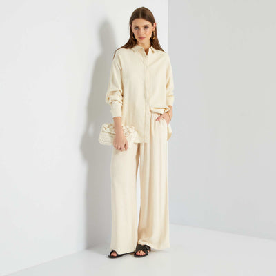 Chemise longue en lin unie beige