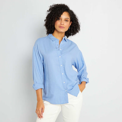 Chemise longue en lin unie Bleu
