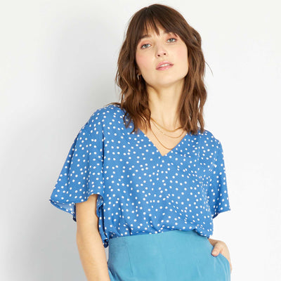 Blouse fluide et l g re col V Bleu