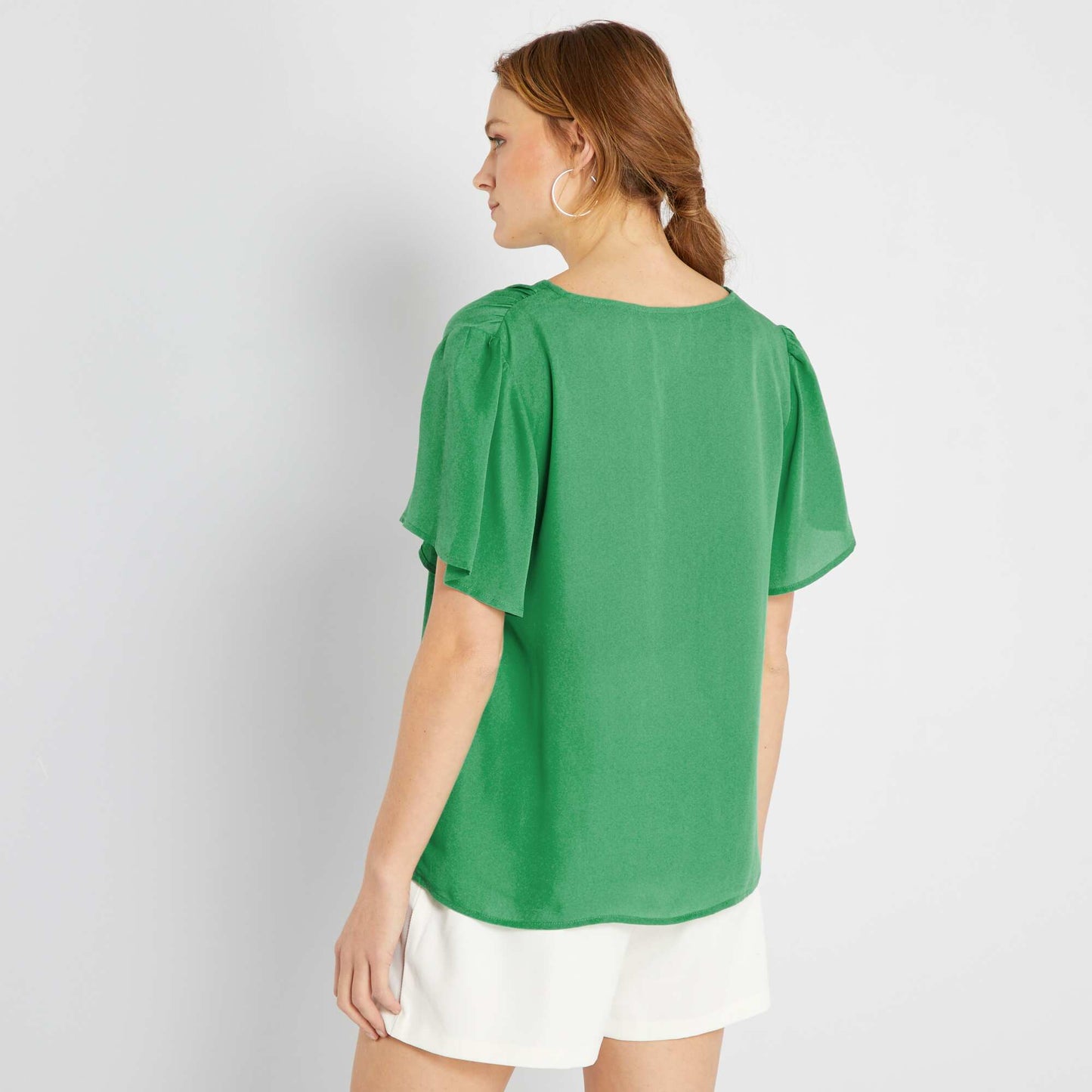 Blouse fluide et l g re col V vert