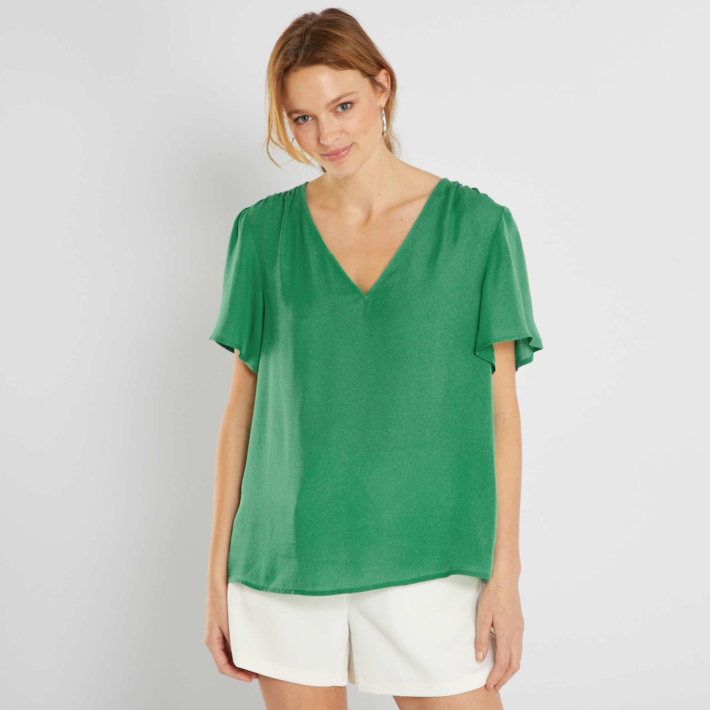 Blouse fluide et l g re col V vert