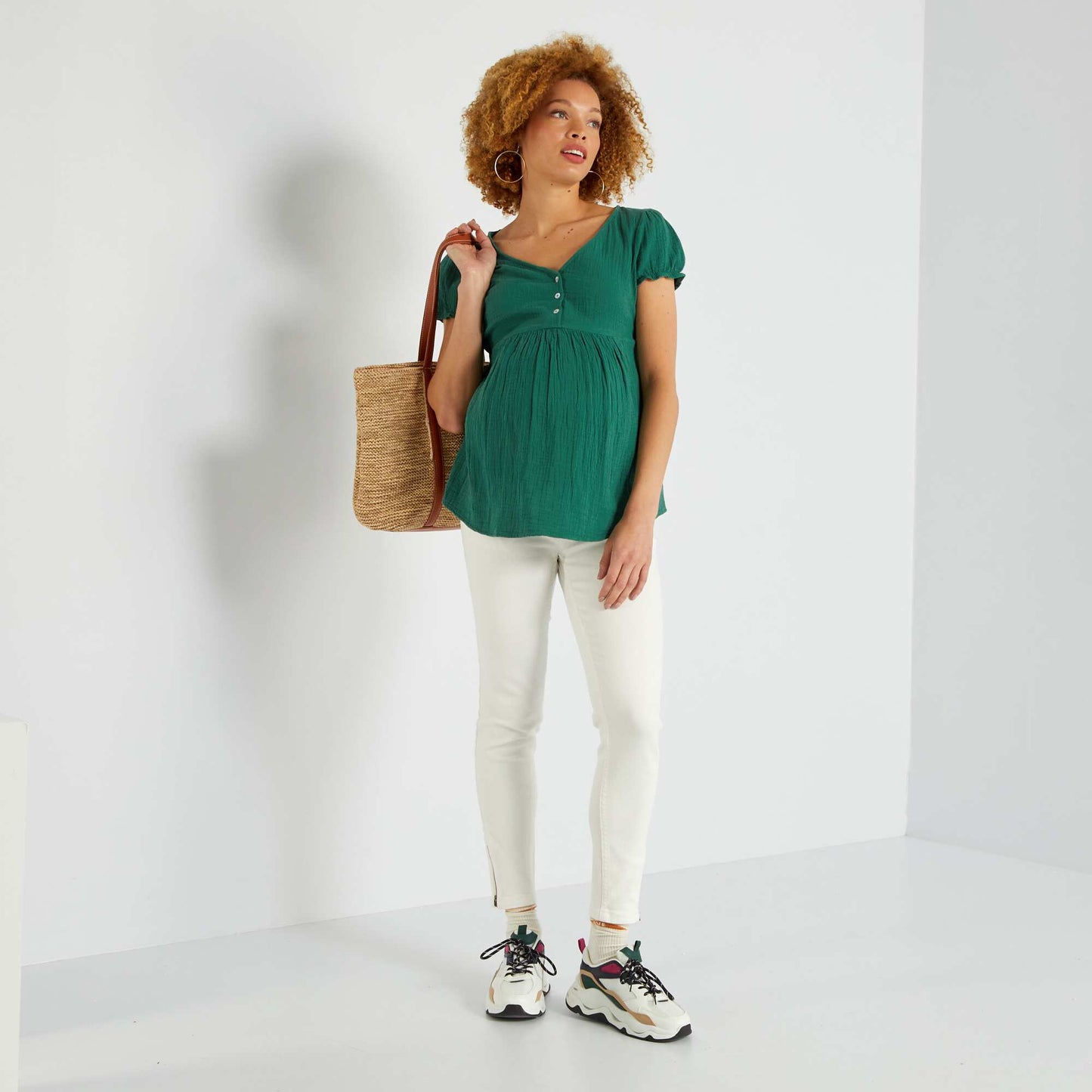 Blouse grossesse en gaze de coton uni Vert