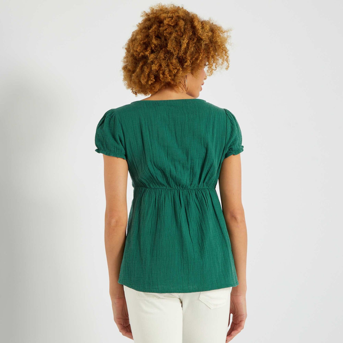 Blouse grossesse en gaze de coton uni Vert