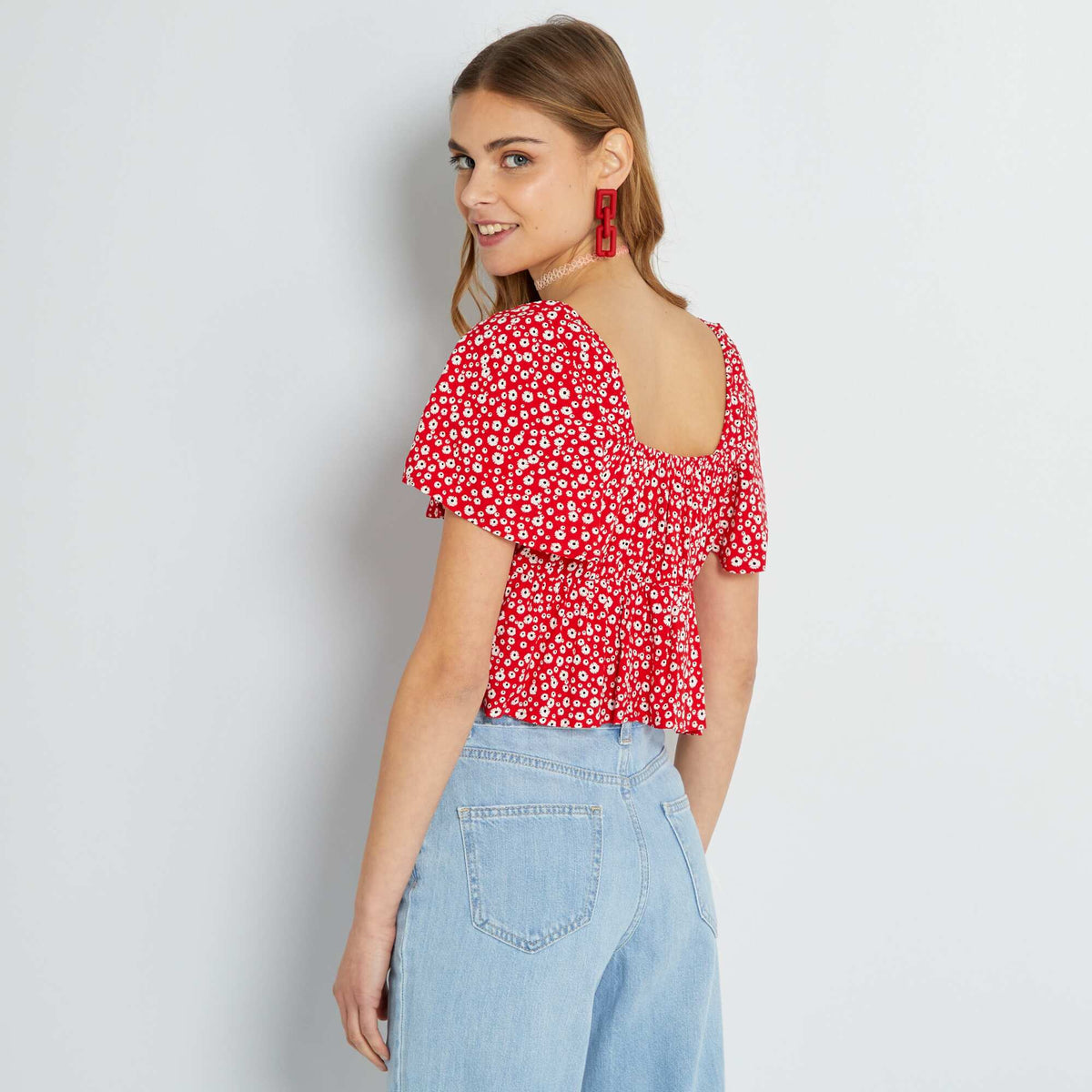 Chemisier Maille Chaude Imprimé Femme – Damart – Manches Longues – Col Chemisier – Polyester Recyclé Stretch – Rose Ou Vert