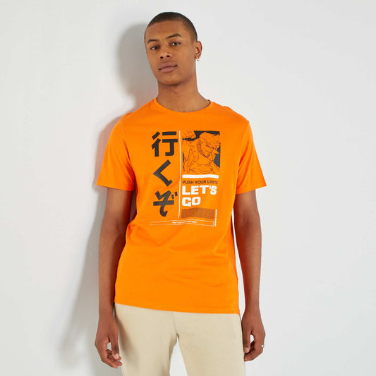 Tee-shirt imprim style manga Orange