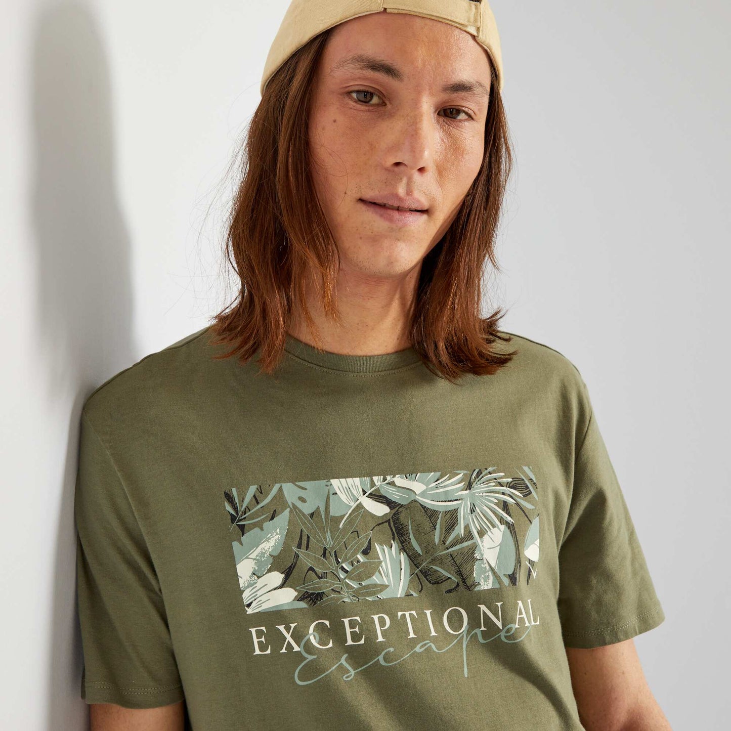 T-shirt en jersey avec imprimé Kaki 'exceptionnal'