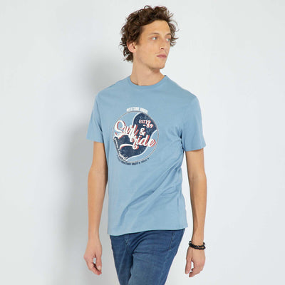 T-shirt en jersey avec imprim Bleu 'surf & ride'