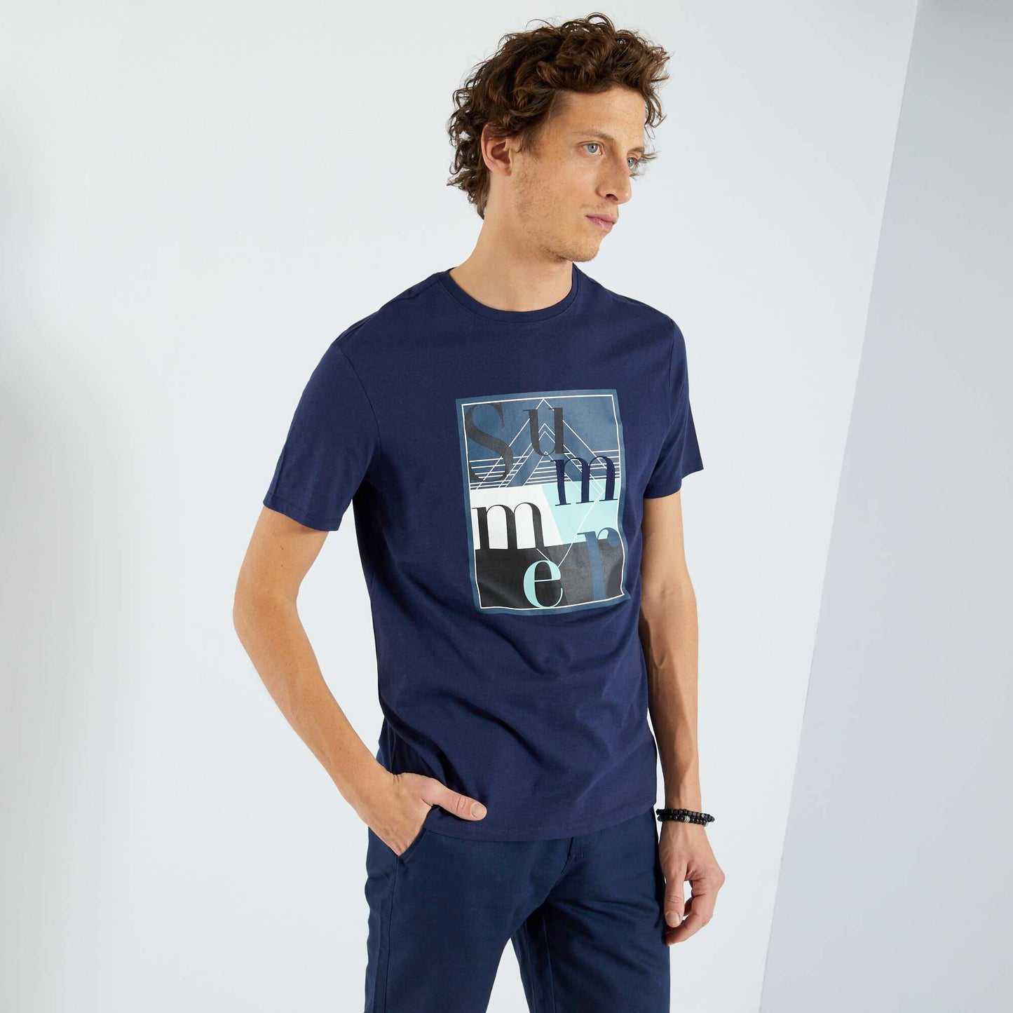 T-shirt en jersey avec imprim Bleu 'summer'