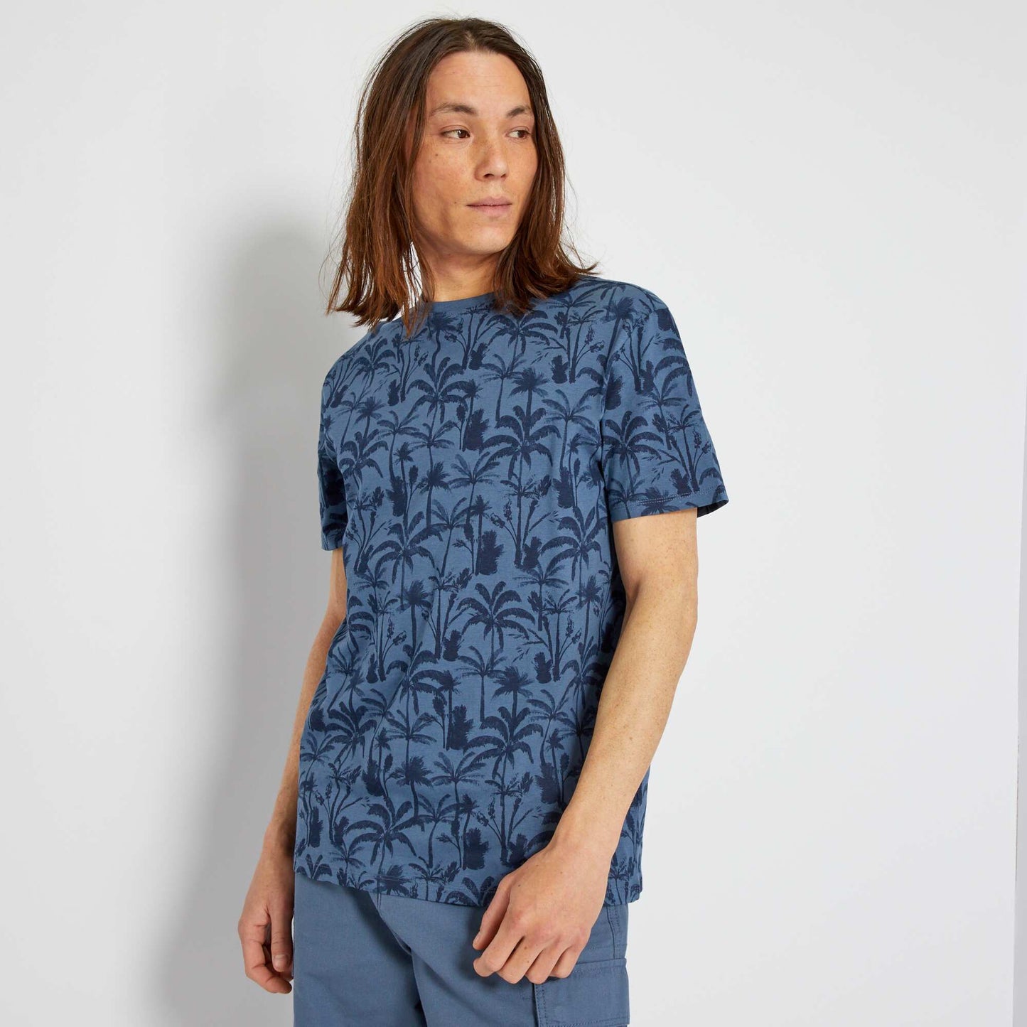 T-shirt en jersey avec imprim  Bleu 'palmiers'