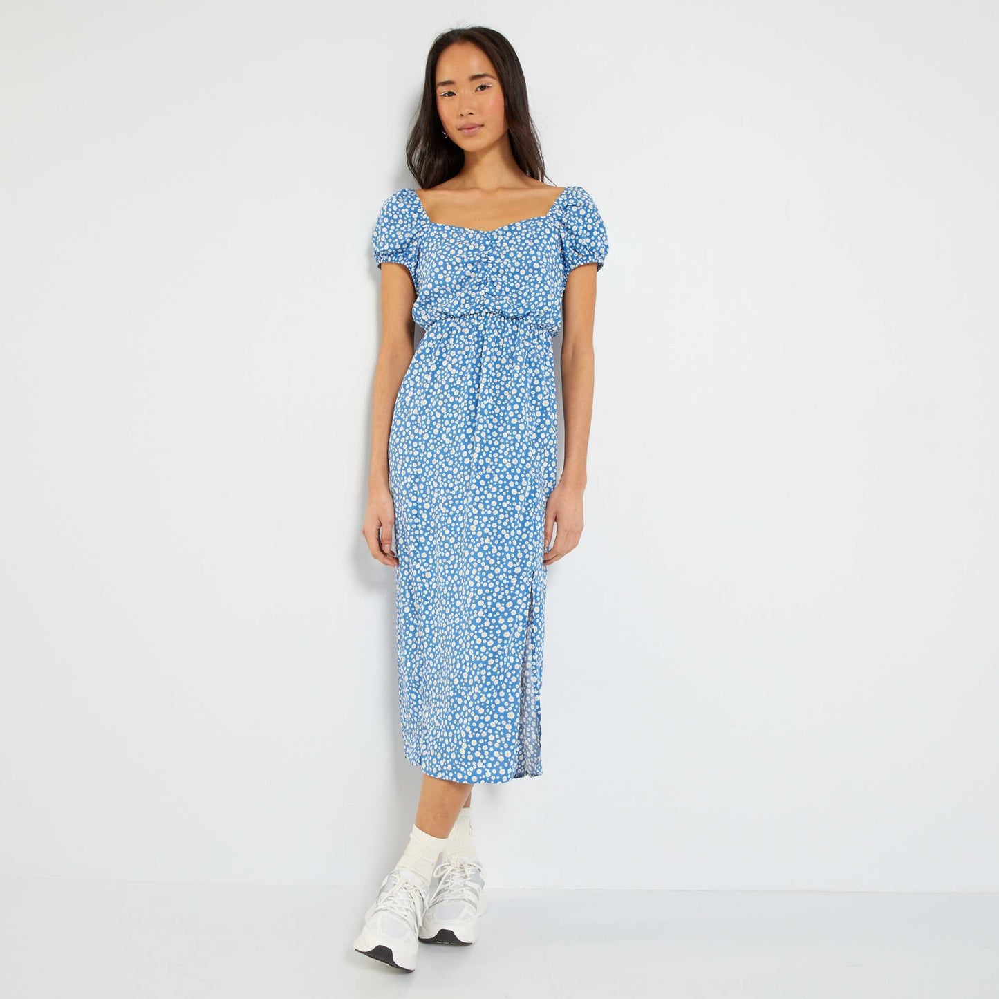 Robe longue avec imprim floral Bleu