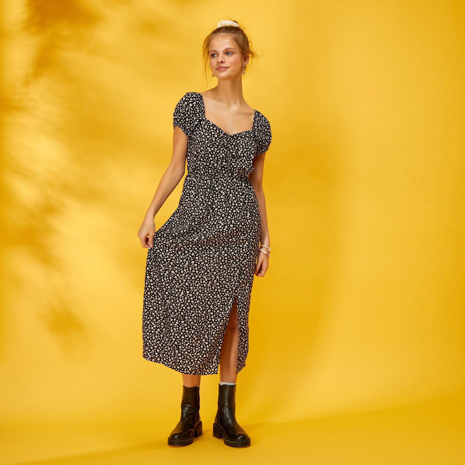 Robe longue avec imprim floral Noir