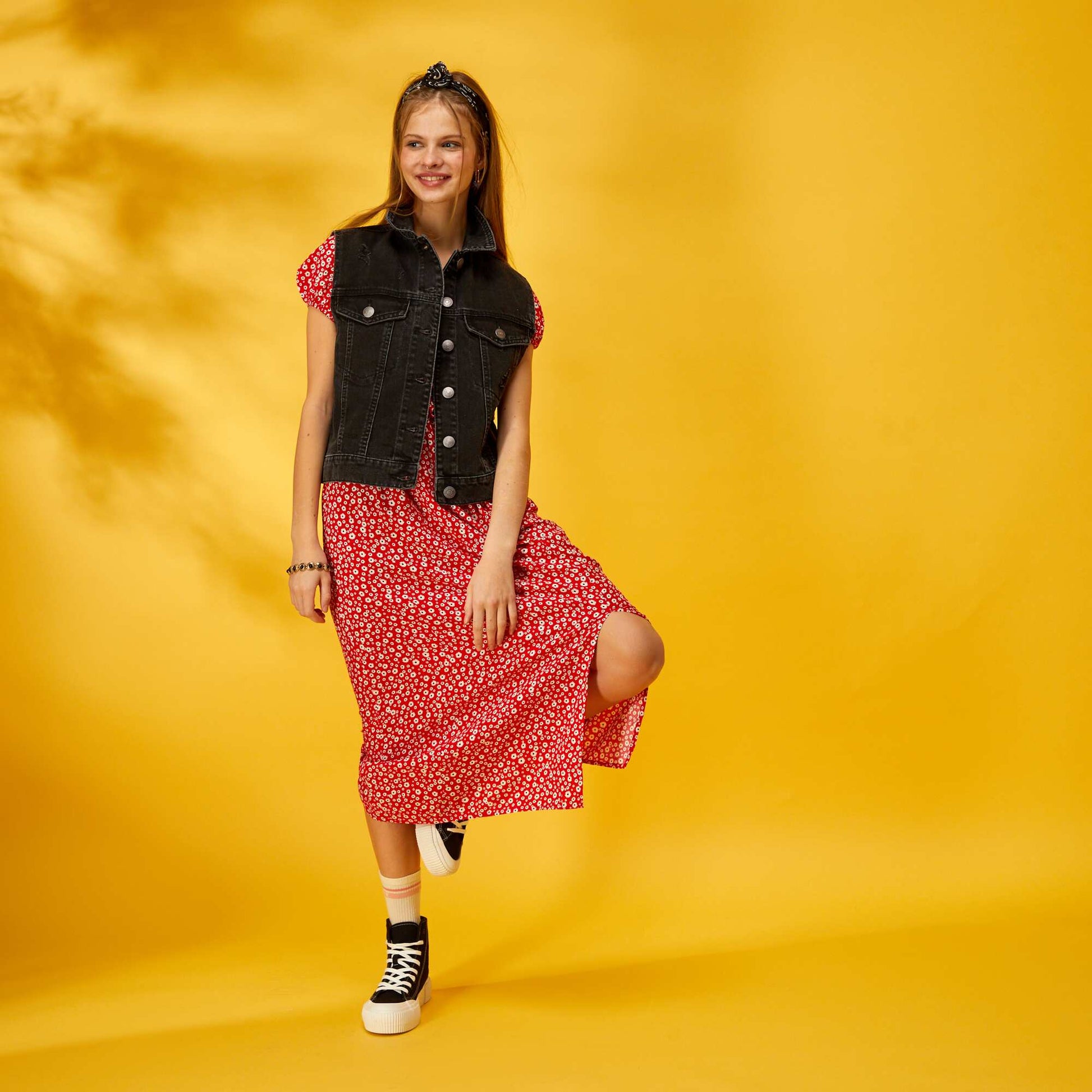 Robe longue avec imprim floral Rouge
