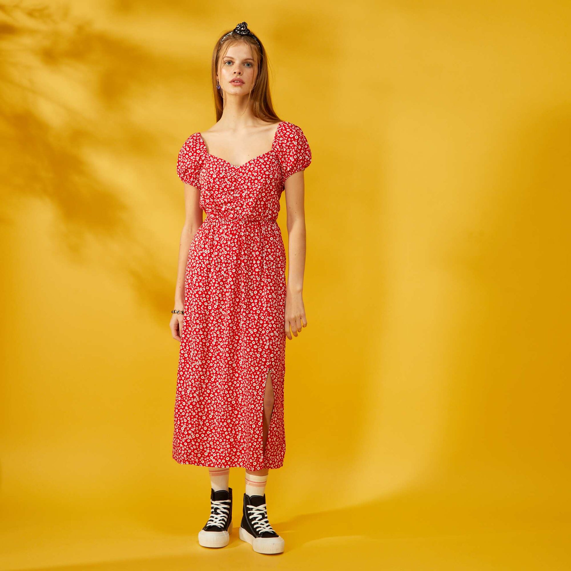 Robe longue avec imprim floral Rouge