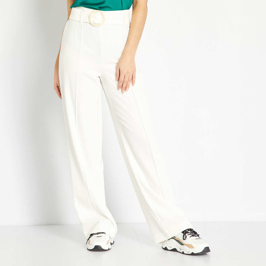 Pantalon large avec ceinture assorti Blanc