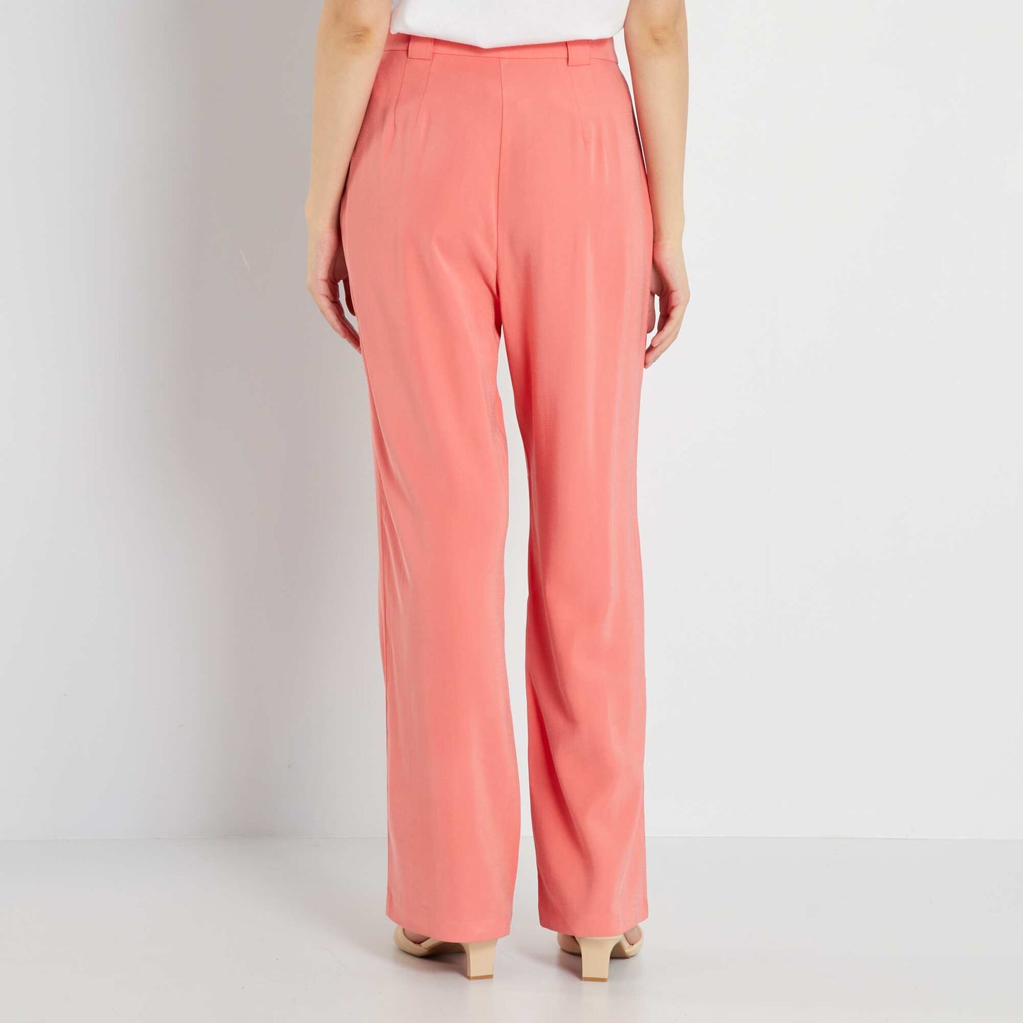 Pantalon large en twill uni rose