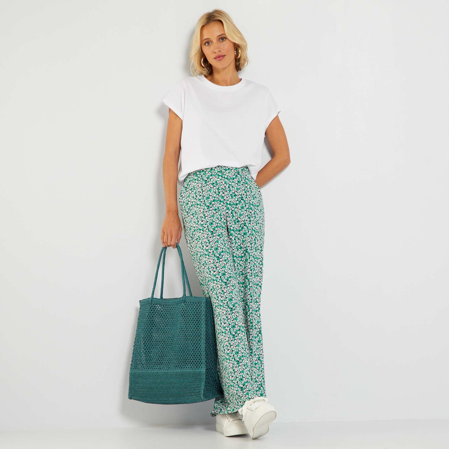 Pantalon wide leg taille haute Vert