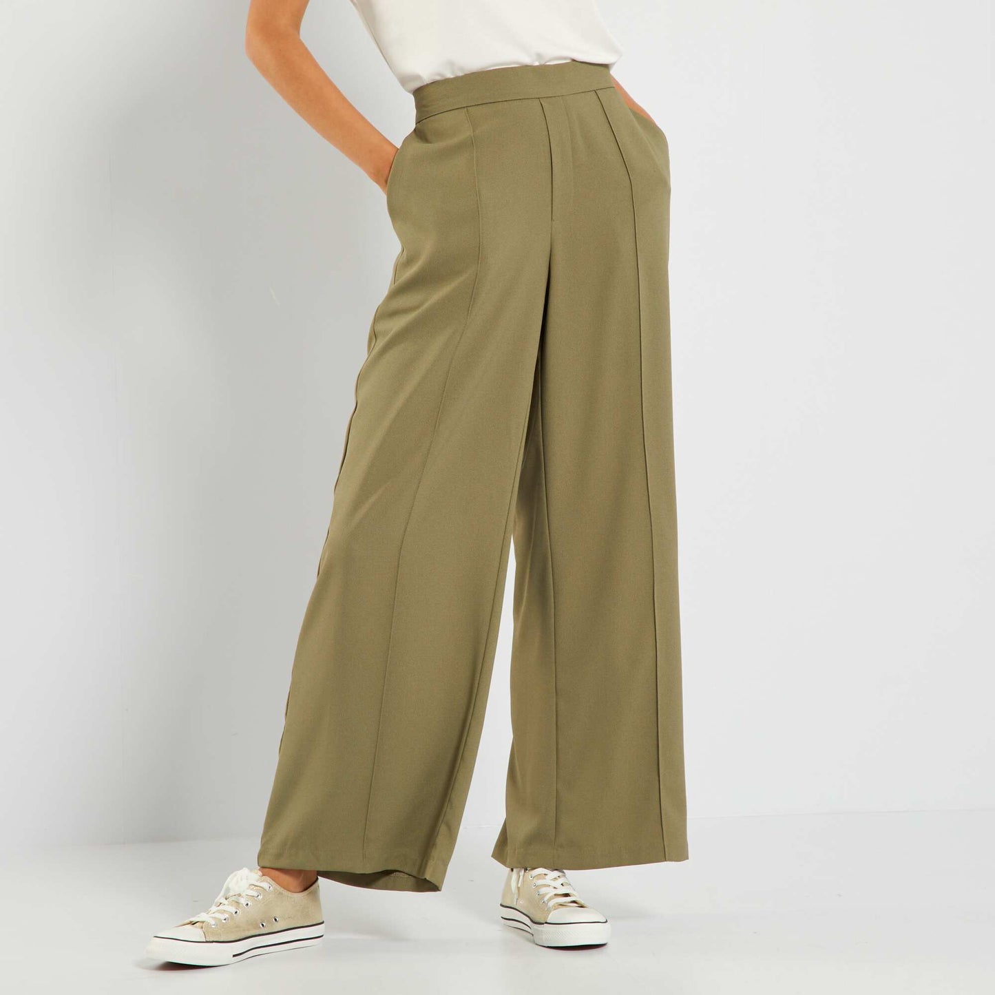 Pantalon wide leg taille haute vert lichen