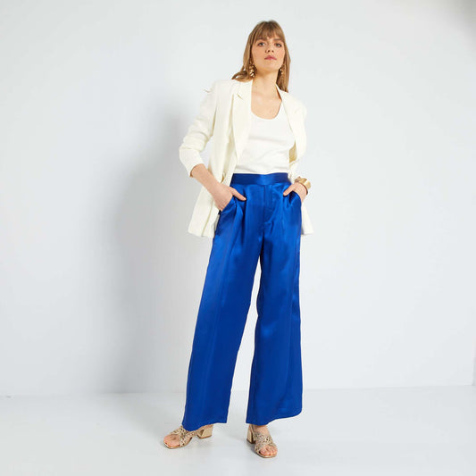 Pantalon large satin - 2 poches bleu