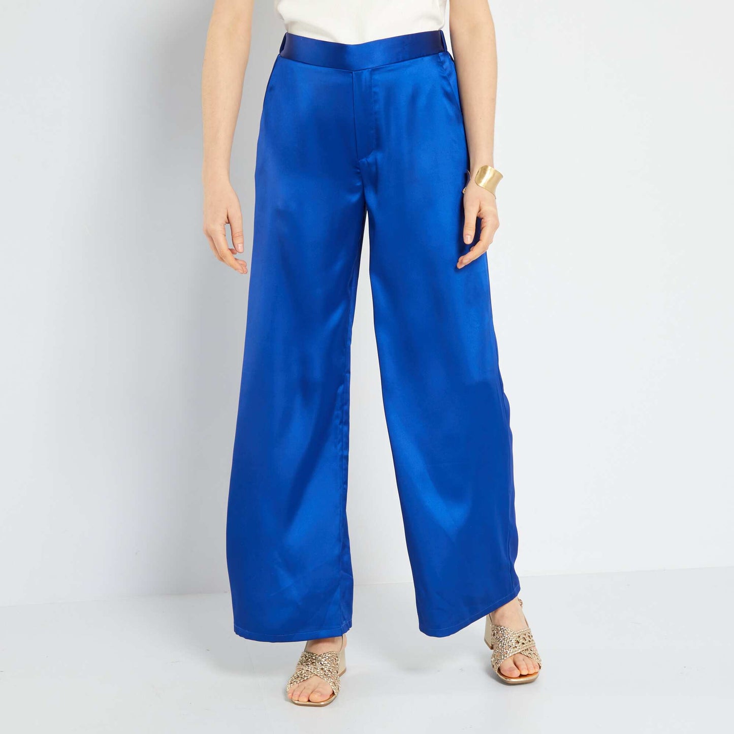 Pantalon large satin - 2 poches bleu