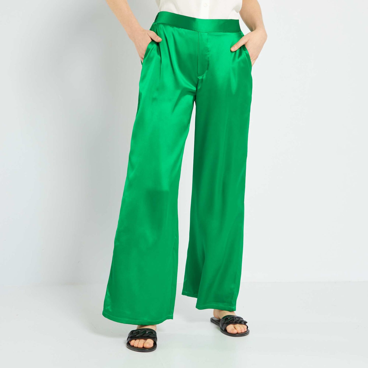 Pantalon large satin - 2 poches Vert