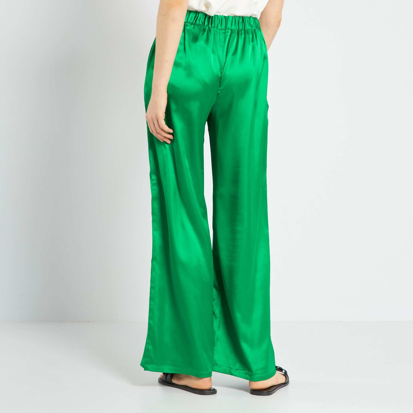 Pantalon large satin - 2 poches Vert