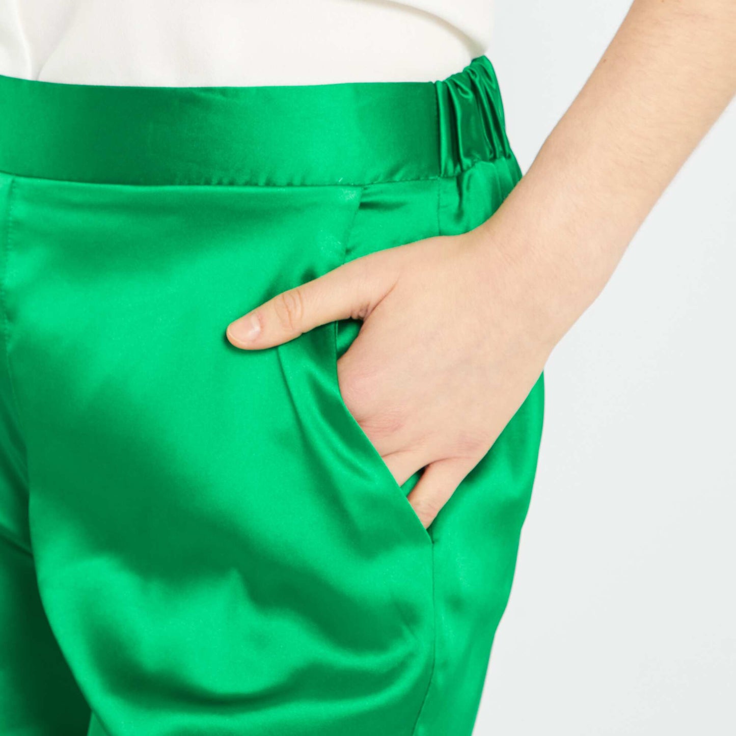 Pantalon large satin - 2 poches Vert