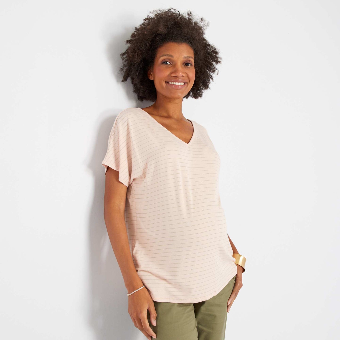 T-shirt grossesse en jersey avec rayures Rose