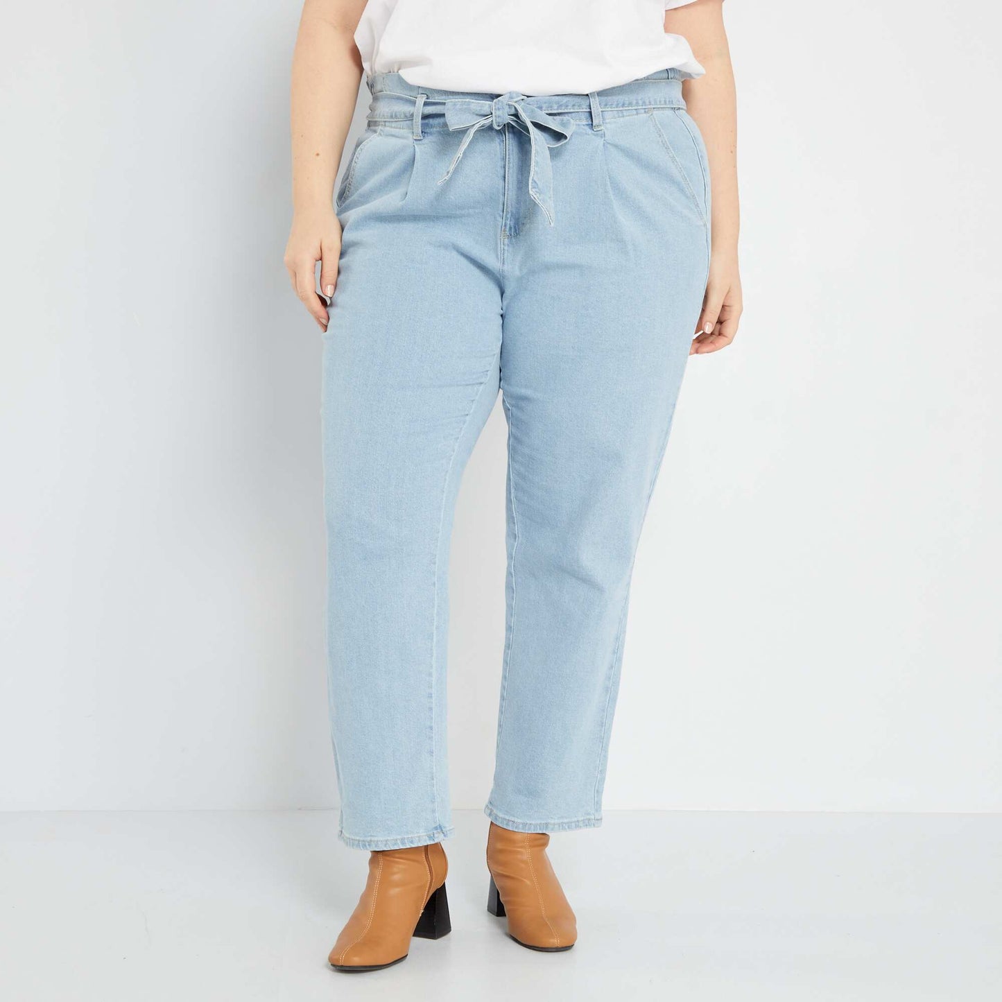 Pantalon paper bag en denim Bleu