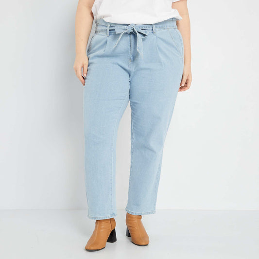 Pantalon paper bag en denim Bleu