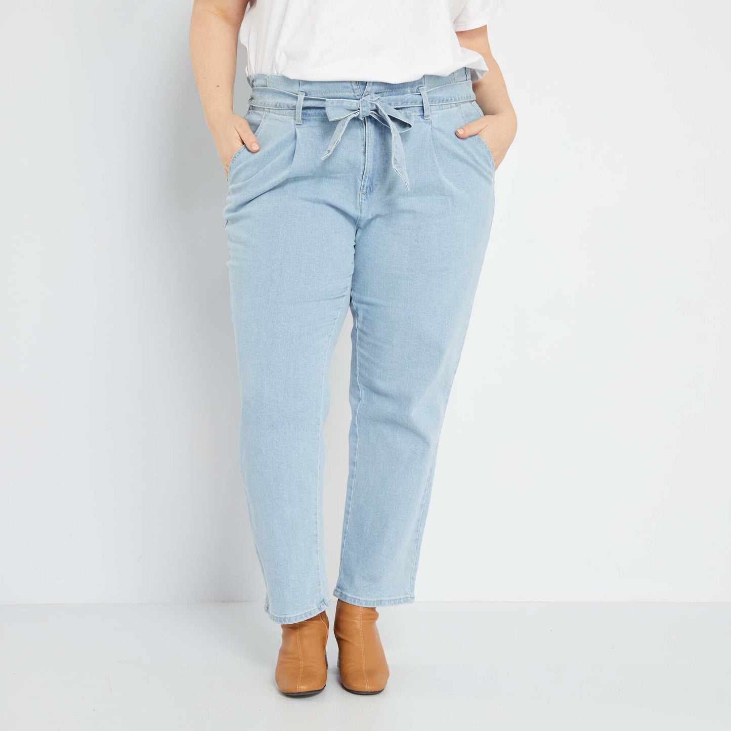 Pantalon paper bag en denim Bleu