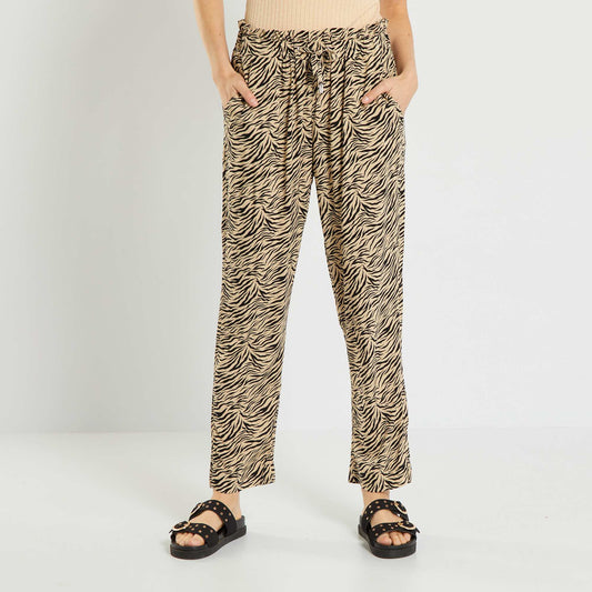 Pantalon fluide avec imprim Beige