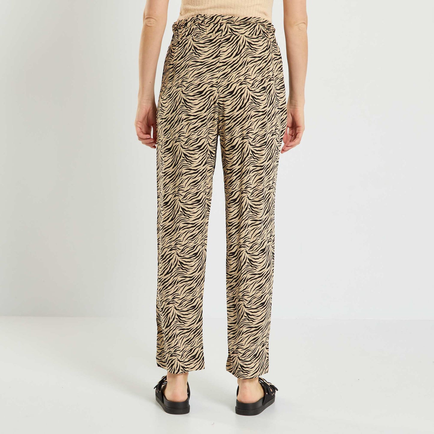 Pantalon fluide avec imprim Beige