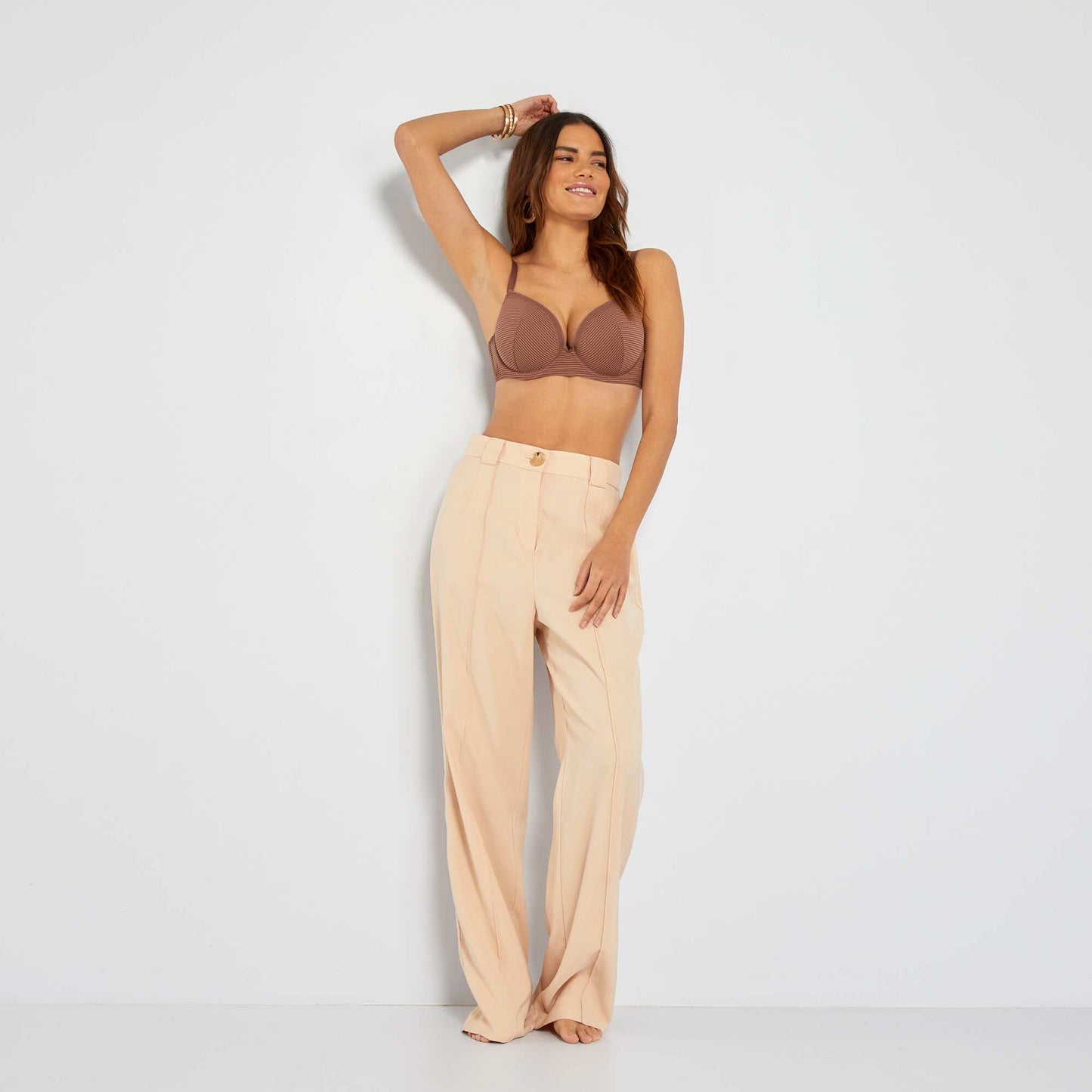 Soutien-gorge microfibre   fines rayures ajour es D&E Marron