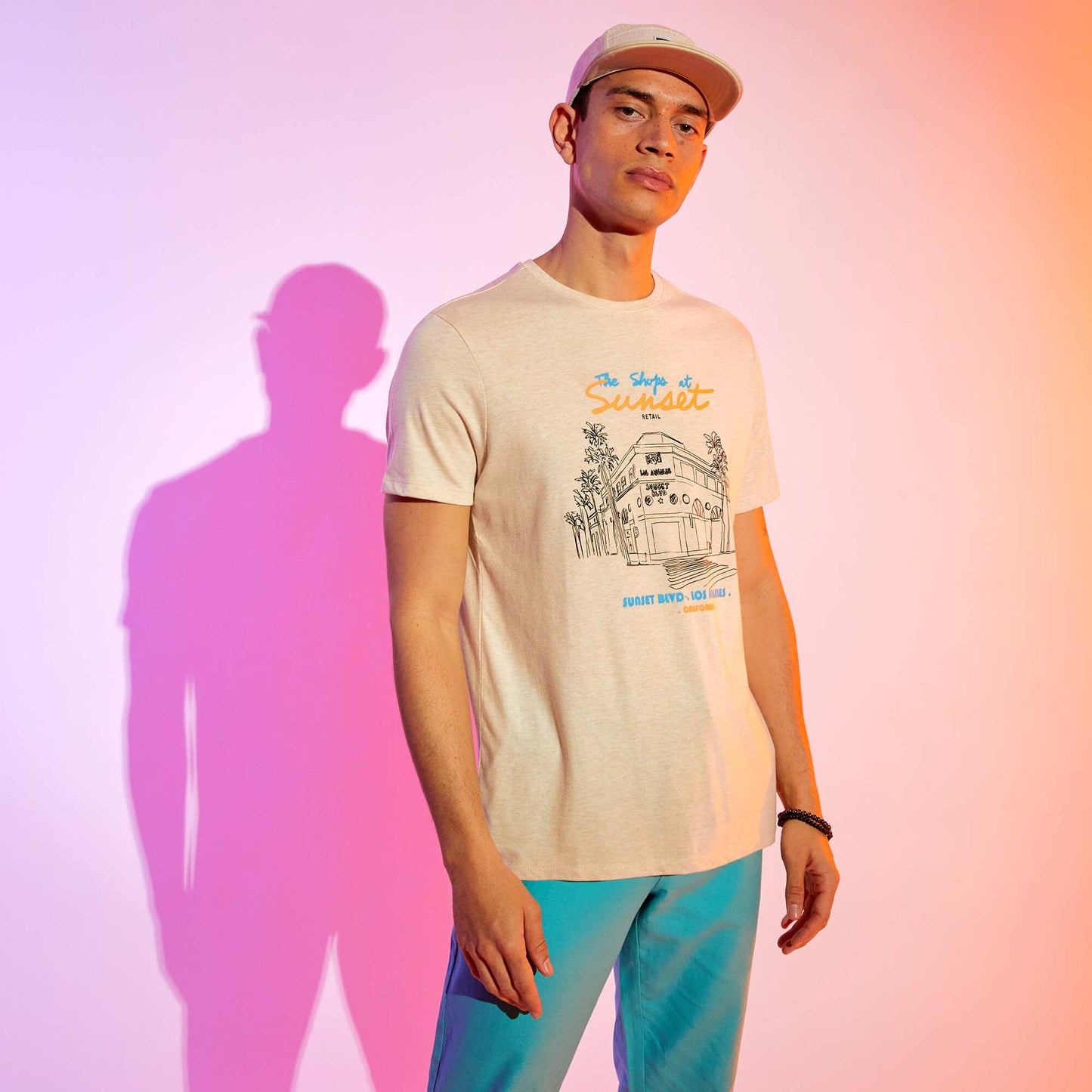 T-shirt en jersey avec print Beige