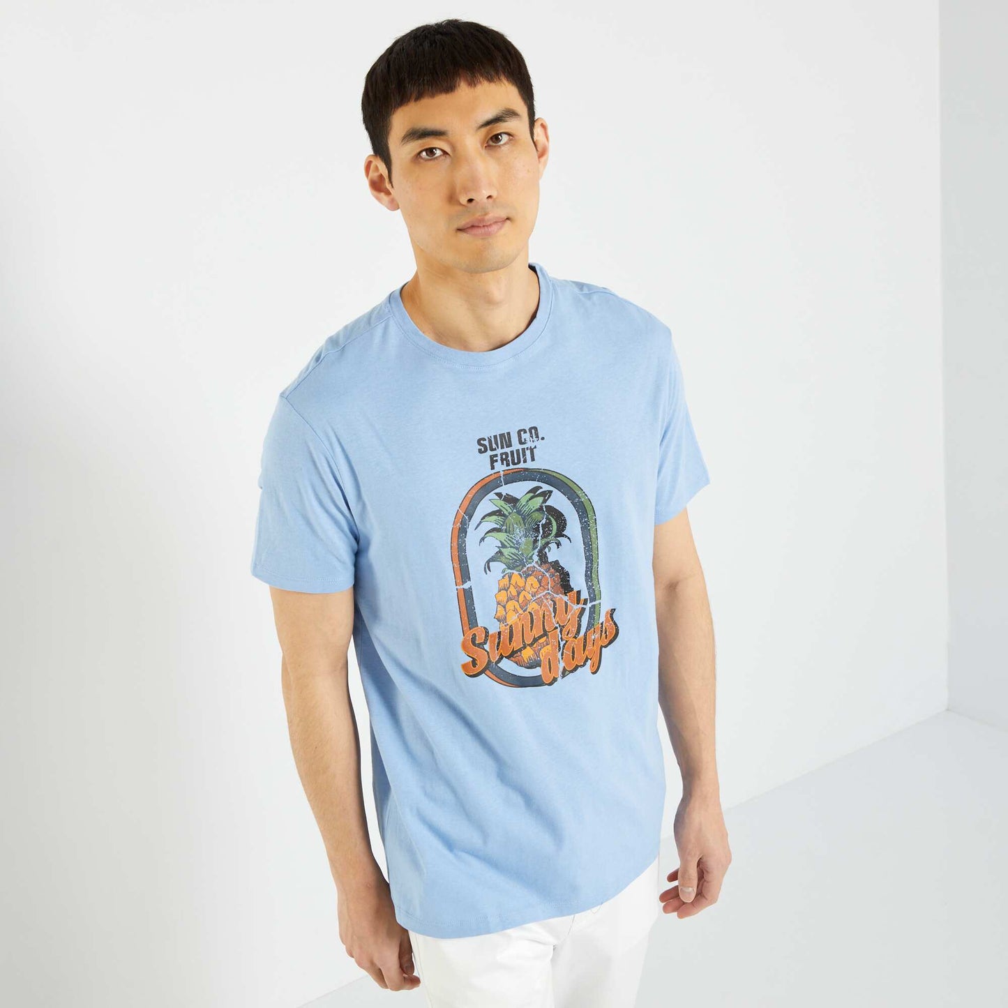 T-shirt en jersey avec print Bleu ciel 'fruit'