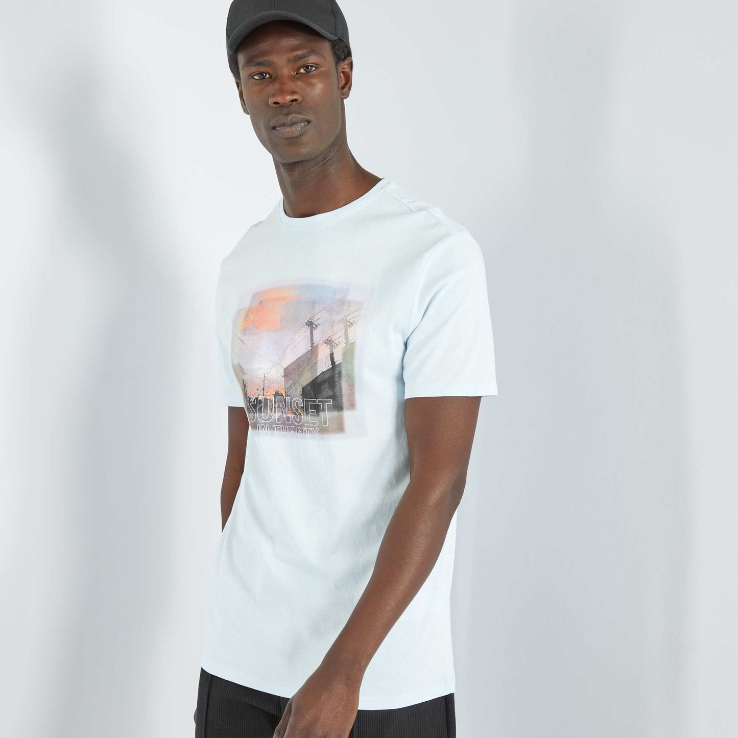 T-shirt en jersey avec print Bleu ciel 'sunset'