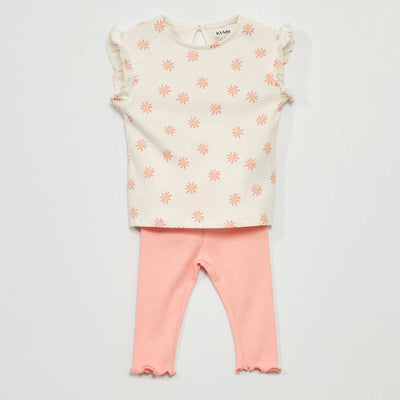 T-shirt en jersey + legging - 2 pi ces Blanc/rose