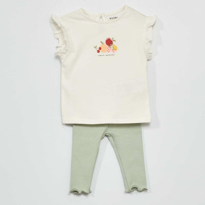 T-shirt en jersey + legging - 2 pi ces Blanc/vert